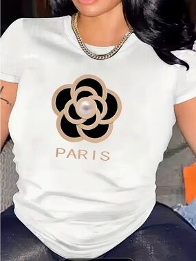 White Paris Floral Short Sleeve Tee NWOT